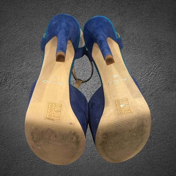 Aldo detamble Women’s size 9.5 EU 40 B Blue suede Ankle Strap 4” inch high heel - Picture 6 of 11